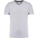 T-shirt homme maille piquée col V K374 - Oxford Grey / Navy / White