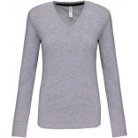 T-SHIRT COL V MANCHES LONGUES FEMME Oxford Grey - S