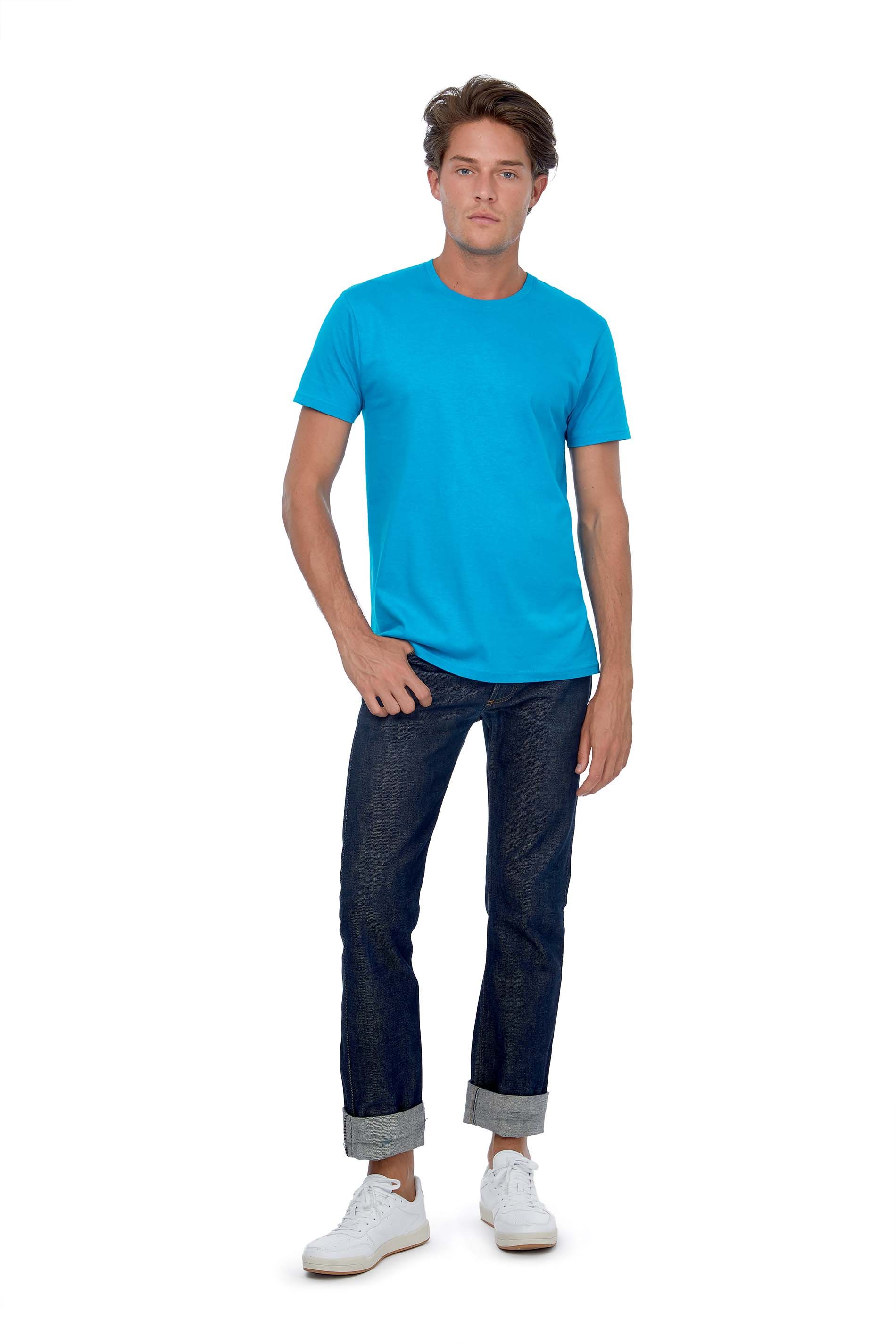 T-shirt homme B&C Collection bleu turquoise col rond coupe droite classique manches courtes