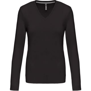 T-shirt femme col V manches longues K382 - Dark Grey