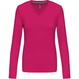 T-shirt femme col V manches longues K382 - Fuchsia
