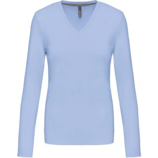 T-shirt femme col V manches longues K382 - Sky Blue