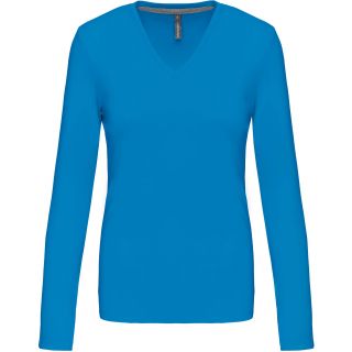 T-shirt femme col V manches longues K382 - Tropical Blue
