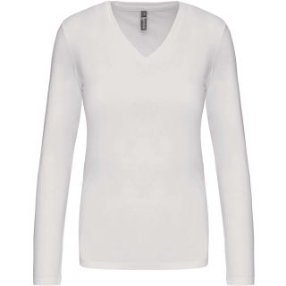 T-shirt femme col V manches longues K382 - White