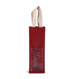 Sac porte bouteille en jute Cherry Red / Gold