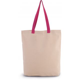Sac shopping à soufflet avec poignées contrastées Natural / Magenta