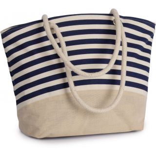 Sac shopping style marin en toile de jute Natural / Navy