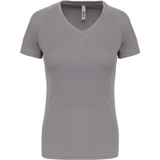 T-shirt de sport manches courtes col v femme Fine Grey