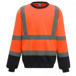 Sweat-shirt haute visibilité col rond Hi Vis Orange / Navy