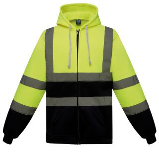 Sweat-shirt zippé capuche haute visibilité YHVK07 - Yellow / Navy