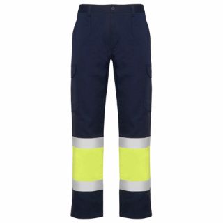 Pantalon haute visibilité multipoches d´été NAOS marine / jaune fluo