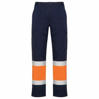 Pantalon haute visibilité multipoches d´été NAOS marine / orange fluo