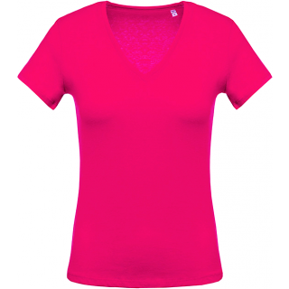 T-shirt femme col V manches courtes K390 - Fuchsia
