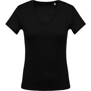T-shirt femme col V manches courtes K390 - Black