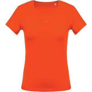 T-shirt femme col V manches courtes K390 - Orange