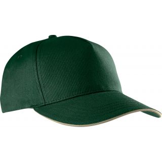 Casquette sandwich contrasté 5 panneaux KP130 - Forest Green / Beige