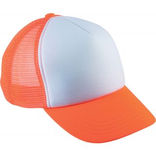 Casquette enfant 5 panneaux trucker KP143 - White / Fluorescent Orange