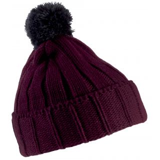 Bonnet Pompon KP519 - Burgundy / Dark Grey