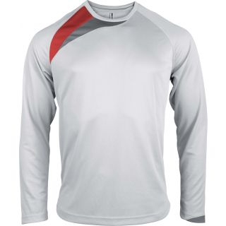 T-shirt enfant manches longues sport PA409 - White / Sporty Red / Storm Grey