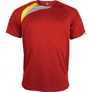 T-shirt sport enfant manches courtes PA437 - Sporty Red / Sporty Yellow / Storm Grey
