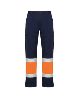Pantalon haute visibilité multipoches d´été NAOS marine / orange fluo